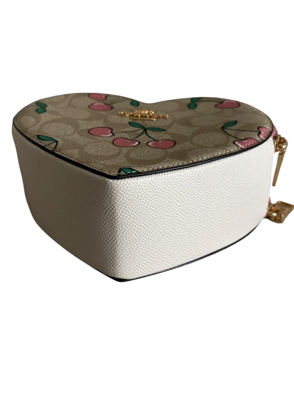 Coach Pink Cherry Print Beige Heart Crossbody - Picture 6 of 13